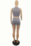 Grey Fashion Sexy Solid Hollowed Out V Neck Skinny Romper