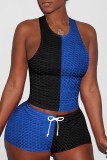 Blu Nero Abbigliamento sportivo casual Patchwork Basic O Collo senza maniche Due pezzi