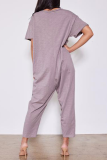 Purple Casual Solid Patchwork V Neck Loose Jumpsuits