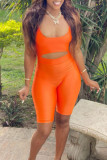 Macacão skinny casual sexy laranja com decote em U vazado