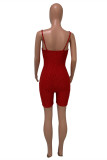 Rode Sexy Casual Solid Backless Spaghetti Band Skinny Romper