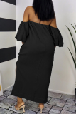 Svarta sexiga solida lapptäcken raka klänningar från axeln