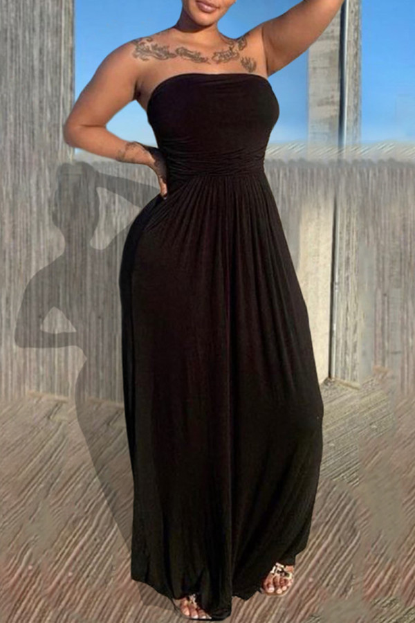 Zwarte sexy casual effen rugloze strapless mouwloze jurk