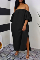 Zwart sexy effen patchwork off-shoulder rechte jurken