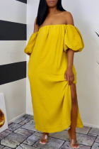 Gele sexy effen patchwork off-shoulder rechte jurken