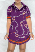Lila Mode Casual Print Basic Turndown-skjorta med krage