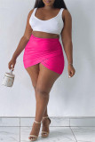 Rozerode sexy casual effen asymmetrische rok met normale hoge taille
