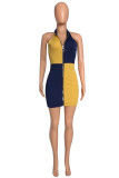 Yellow Sexy Casual Plus Size Patchwork Zipper Sleeveless Dress