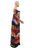 Многоцветный модный повседневный принт Tie Dye Backless Off the Shoulder Short Sleeve Dress
