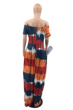 Многоцветный модный повседневный принт Tie Dye Backless Off the Shoulder Short Sleeve Dress