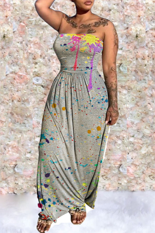 Grijze sexy print patchwork strapless bedrukte jurkjurken