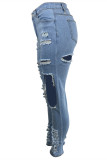 Голубые модные повседневные однотонные рваные джинсы с высокой талией и обычной талией