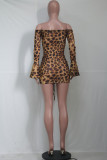 Leopardtryck Sexigt tryck Genomskinliga Mesh-omslagna kjolklänningar