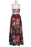 Red Fashion Sexy Print Backless Slit V-hals Mouwloos Two Pieces