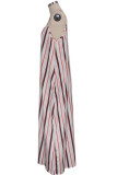 Violet Sexy Fashion Casual Spaghetti Strap Slip sans manches A-Line Floor-Length Patchwork Print as