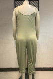 アーミーグリーンファッションカジュアルソリッドバックレススパゲッティストラッププラスサイズジャンプスーツ