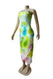 Многоцветное модное сексуальное платье с принтом в виде галстука с открытой спиной и ремешком на тонких бретелях