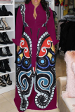 Schwarz Mode Erwachsene Ma'am Street V-Ausschnitt Druckmuster Plus Größe
