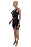 Black Casual Sportswear Letter Print Basic O Neck Sleeveless Two Pieces