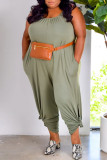 Legergroene Mode Casual Solid Backless Spaghetti Band Plus Size Jumpsuits
