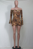 Robes jupe enveloppée en maille transparente à imprimé léopard et sexy