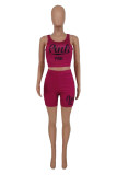 Rose Red Casual Sportswear Letter Print Basic O Neck Sleeveless Two Pieces