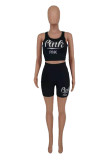 Black Casual Sportswear Letter Print Basic O Neck Sleeveless Two Pieces