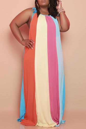 Цветное сексуальное повседневное полосатое платье с принтом на тонких бретельках без рукавов