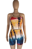Purple Casual Print Patchwork Spaghetti Strap Sleeveless Two Pieces