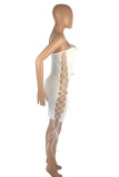 Blanco Moda Sexy Sólido Ahuecado Diseño de correa Correa de espagueti Vestido sin mangas Vestidos
