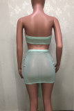 Green Sexy Solid Mesh Strapless mouwen Two Pieces
