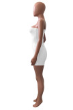 White Sexy Casual Solid Backless Oblique Collar Skinny Romper