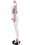 Witte mode effen uitgeholde spleetband ontwerp off-shoulder korte mouw twee stukken