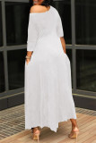 Robes longues à col oblique asymétrique uni à la mode blanc