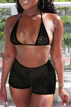 Zwarte sexy effen mesh-zwemkleding