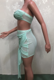 Green Sexy Solid Mesh Strapless mouwen Two Pieces