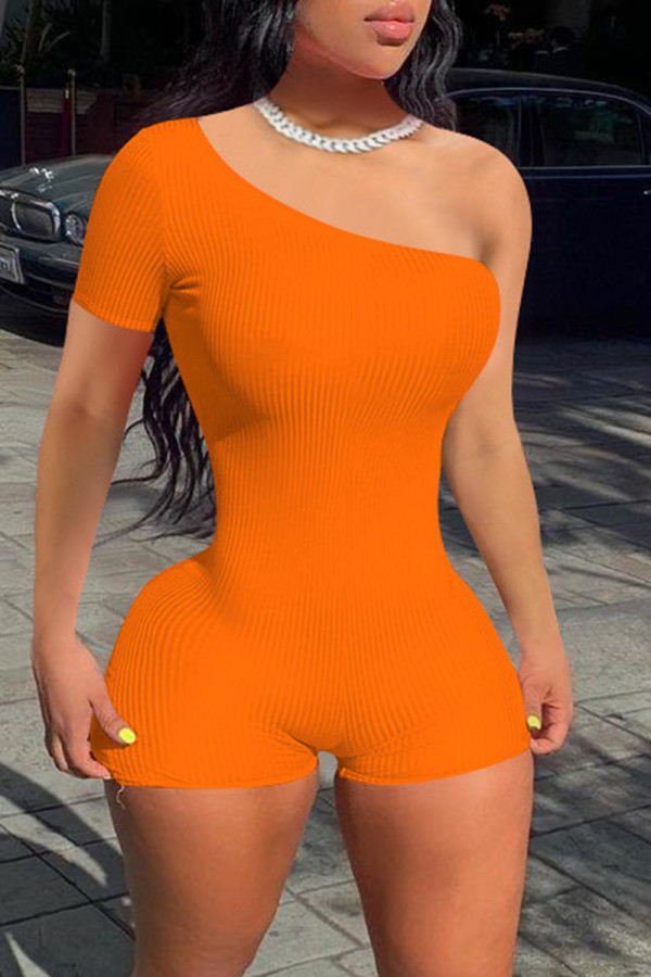 Pagliaccetto skinny con colletto obliquo senza schienale solido arancione sexy casual