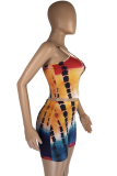 Yellow Casual Print Patchwork Spaghetti Strap Sleeveless Two Pieces