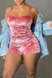 Pagliaccetti skinny con cinturino per spaghetti patchwork solido rosa sexy