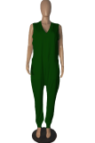 Army Green Casual Solid Patchwork V-Ausschnitt Straight Jumpsuits