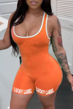 Orange sexig tryck fyrkantig krage skinny shirt
