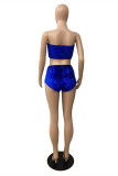 Blue Sexy Living Solid Backless Strapless Sleeveless Two Pieces