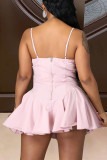 Розовое сексуальное сплошное выдолбленное платье без рукавов с открытой спиной на бретельках