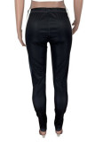 Pantalones de lápiz de cintura media pitillo básicos casuales de patchwork en blanco y negro