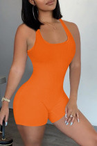 Orange Lässige Sportswear Solider rückenfreier U-Ausschnitt Skinny Strampler