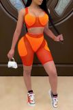 Oranje Sexy Solid Mesh Vierkante Kraag Mouwloos Twee Stukken