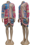 Robes de robe irrégulières à col rabattu en patchwork imprimé décontracté de couleur