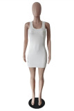 White Sexy Casual Solid Basic O Neck Vest Dress