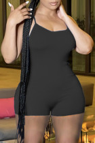 Pagliaccetto attillato nero sexy casual solido senza schienale con cinturino per spaghetti
