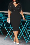 Бордовое модное однотонное платье с V-образным вырезом и короткими рукавами